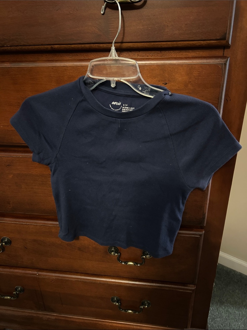 aerie Navy Ribbed Crewneck Cropped Tee